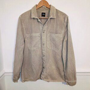Zara Womens Top Green Size M Medium Cotton Shirt Denim Shacket Utility